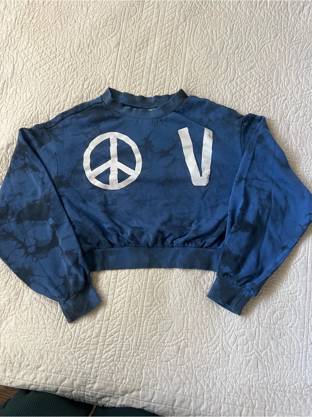 Peace & Love Blue Tie Dye Cropped Sweatshirt